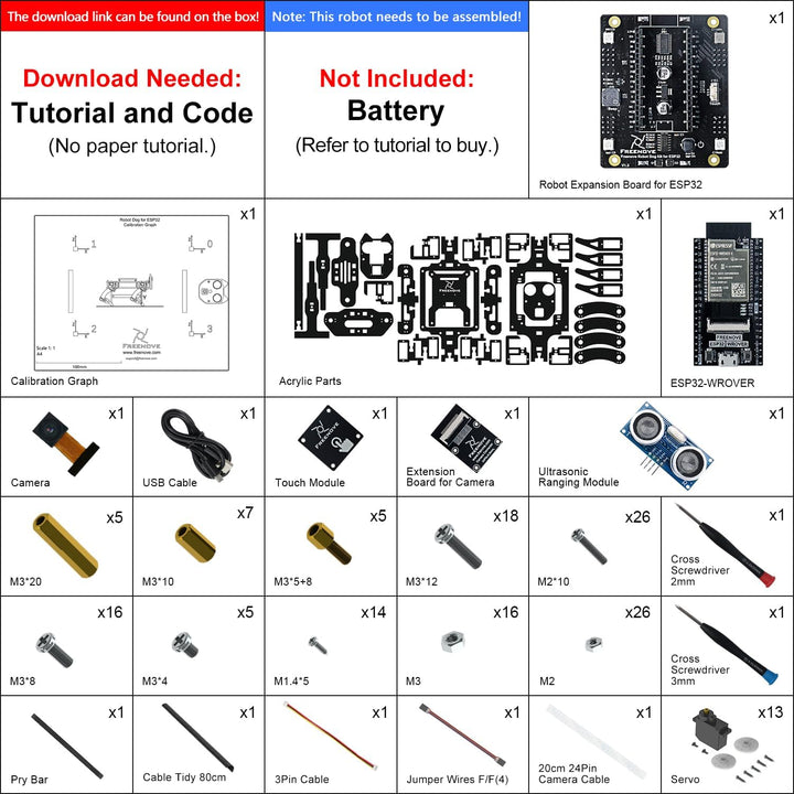 FREENOVE Robot Dog Kit for ESP32-WROVER (Included), Camera, Walking, Ultrasonic Ranging, Touch Senso