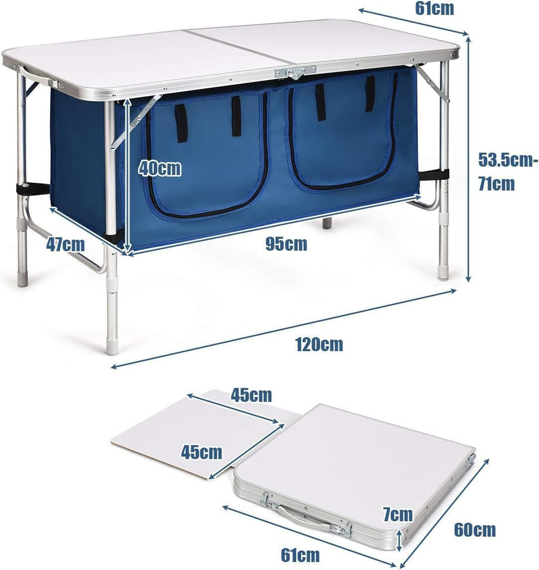 GYMAX faltbar Campingschrank, Campingküche mit grossem Stauraum, 2 einstellbare Höhen, Outdoor Alu P