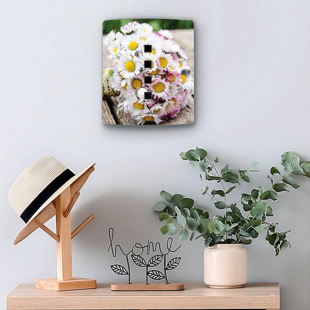 banjado® Design Schlüsselkasten aus Edelstahl Motiv Strauss Gänseblümchen für 24x21,5x7cm Schlüssel