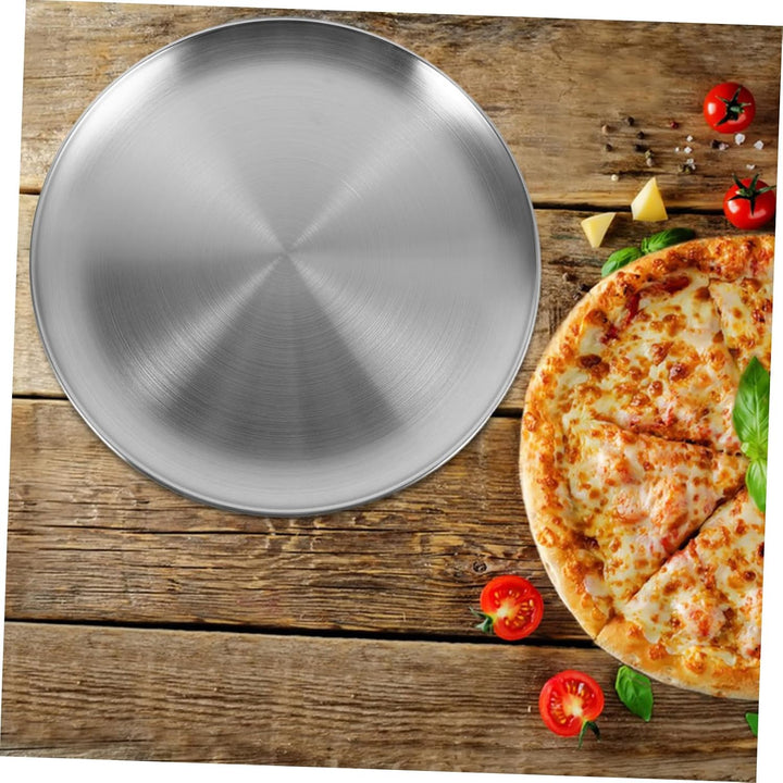 STOBAZA 2stücke Edelstahl-pizzablech Runde Antihaftbeschichtete Servierplatte Für Pizza Fladenbrot M