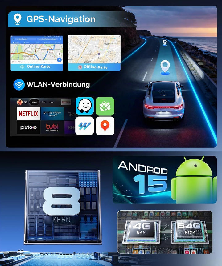 8 Kern 4G+64G Autoradio Android 15 für Suzuki SX4 2006-2013 Fiat Sedici 2005-2014, 9 Zoll 1280*720P