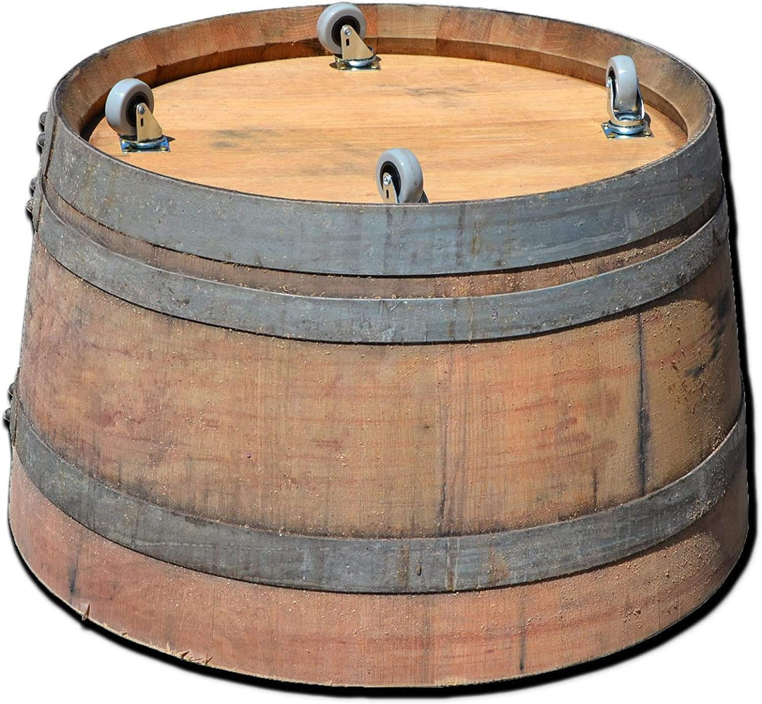 Temesso Blumentopf, Blumenkübel, Holzfass als Pflanzkübel, Weinfass halbiert mit Rollen D70cm H40cm;