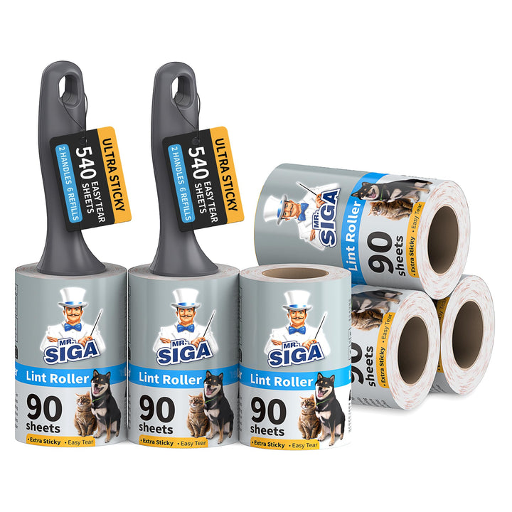 MR.SlGA Fusselrollen für Tierhaare Extra Klebrig,540 Blätter, Fusselentferner für Kleidung, Möbel, T