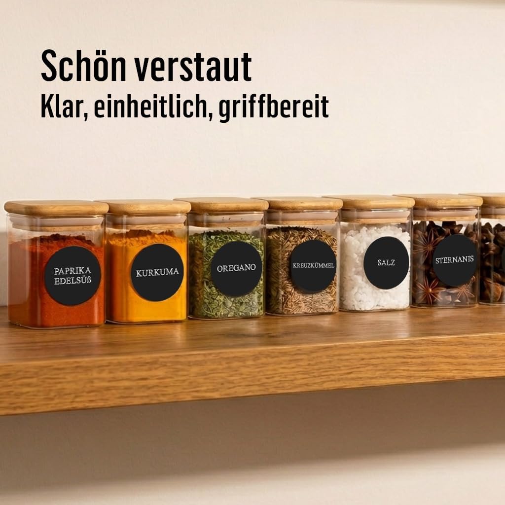 Deco haus® Gewürzgläser eckig luftdicht mit Holzdeckel 20er Set [+Etiketten] - Gewürzdosen Set Glas