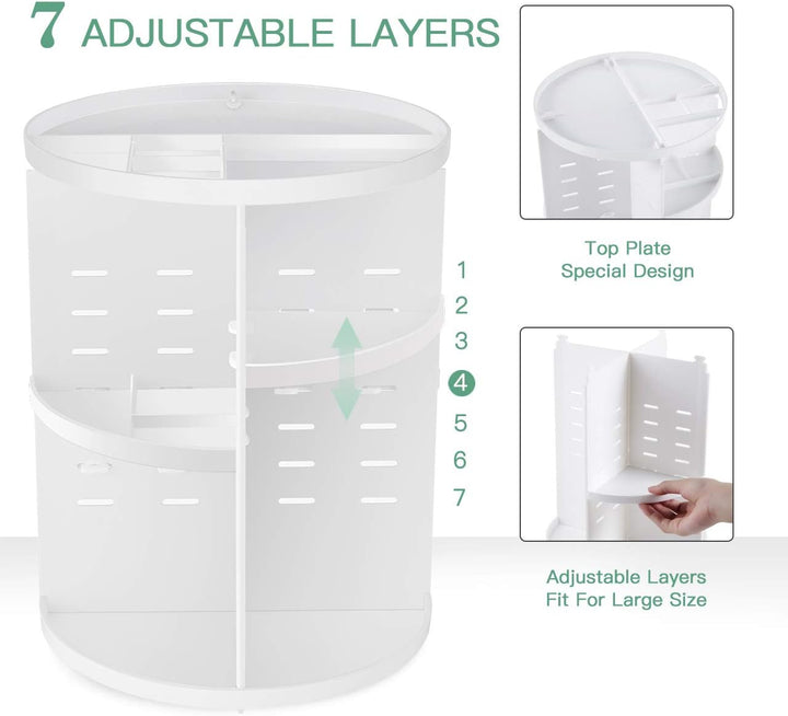 seinlife Um 360 Grad drehbarer Make-up-Organizer, verstellbarer Drehhalter, faltbare Kosmetik-Aufbew