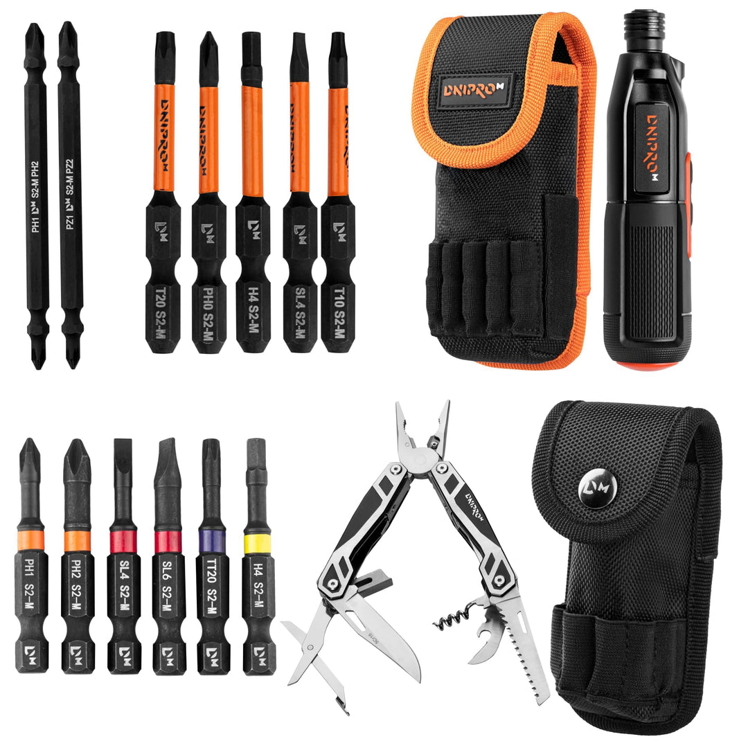 Set Mini Elektrischer Schraubendreher 3,6V 8Nm mit 2 Modi (Auto & Manuell), LED-Licht, USB-C + 17-in