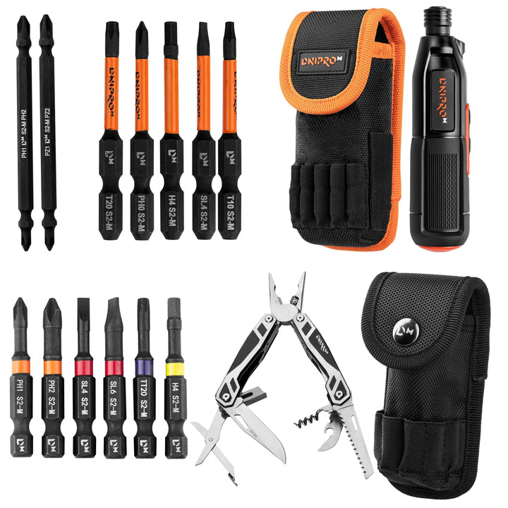 Set Mini Elektrischer Schraubendreher 3,6V 8Nm mit 2 Modi (Auto & Manuell), LED-Licht, USB-C + 17-in