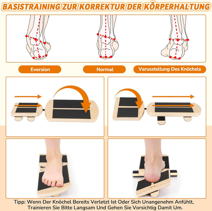 Knöchel-Balanceboard aus Holz,Rutschfester Knöcheltrainer Fusstrainer mit 2 Verstellbare Seitenplatt