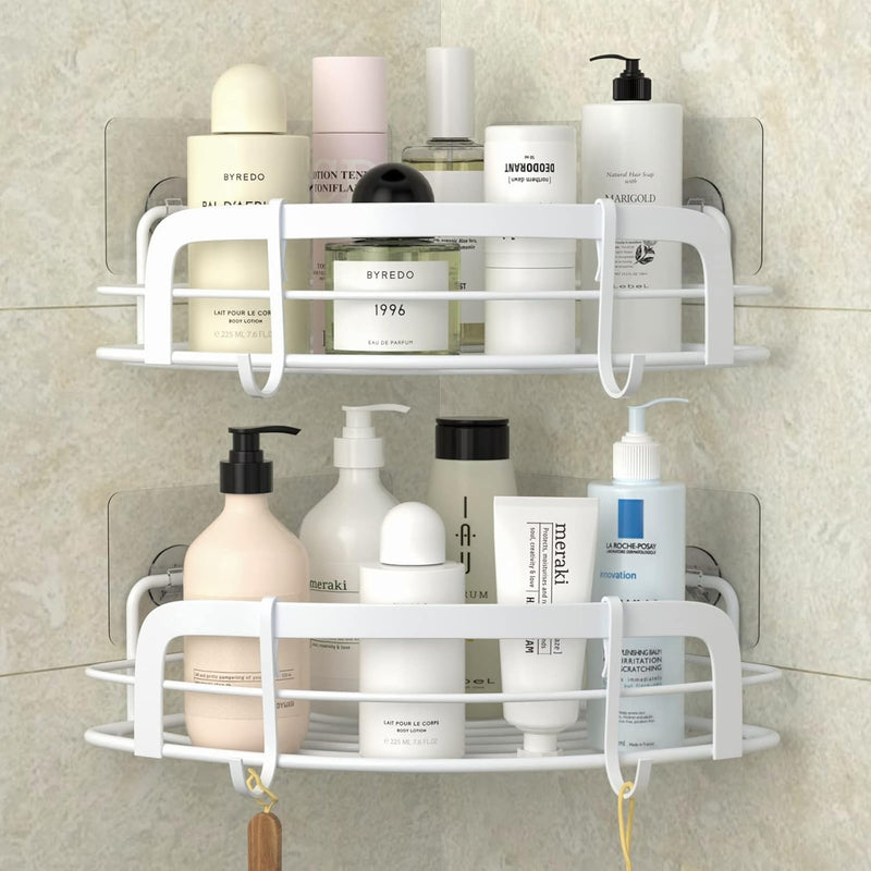 STEUGO Eckdusche mit 4 Haken, selbstklebend, Badezimmer-Duschstange, rostbeständiger SUS304-Edelstah