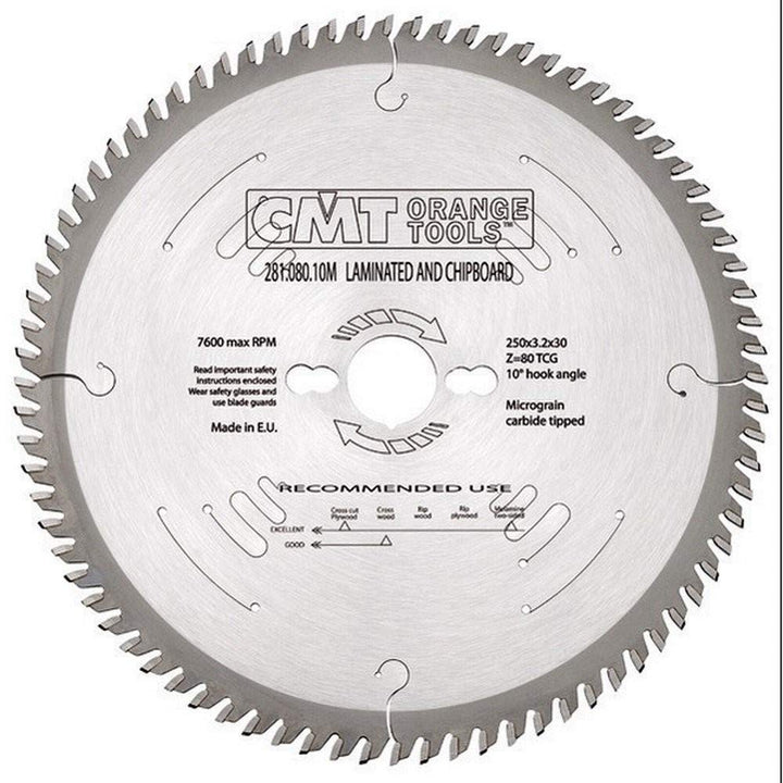 CMT Orange Tools Kreissägeblatt HW 250 x 3,2 / 2,2 x 30 Z=80 TCG - 281.080.10M - für Laminat und Spa