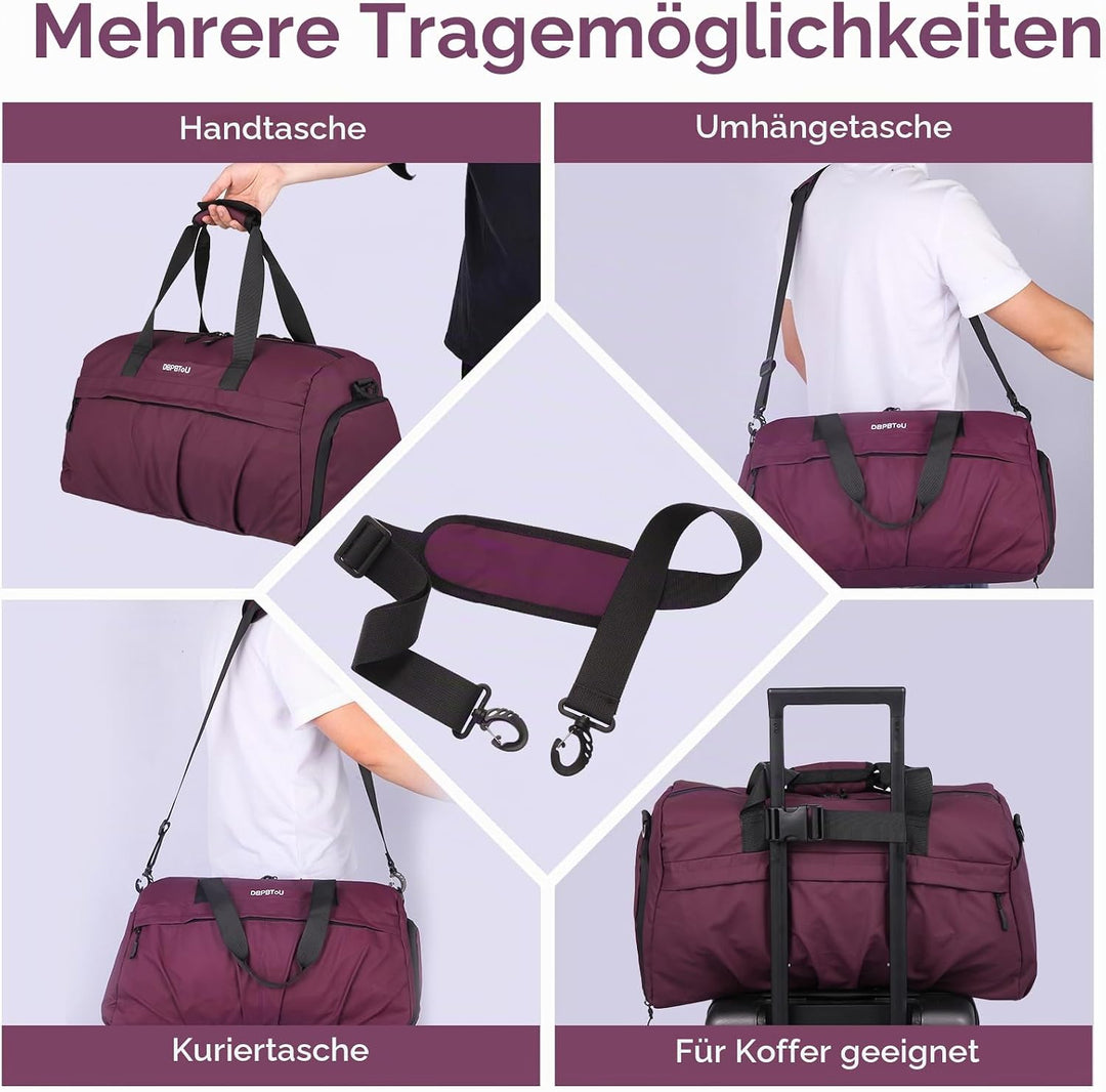 Sporttasche Damen Herren Hartes Material, Reisetasche mit Schuhfach Zwei Belüftungslöchern und Nassf