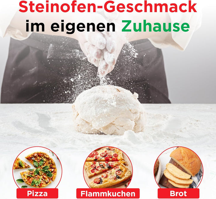 Pizza Lover Premium Pizzastein-Set für Backofen & Grill – 4in1 – inkl. perforiertem Pizzaschieber (h