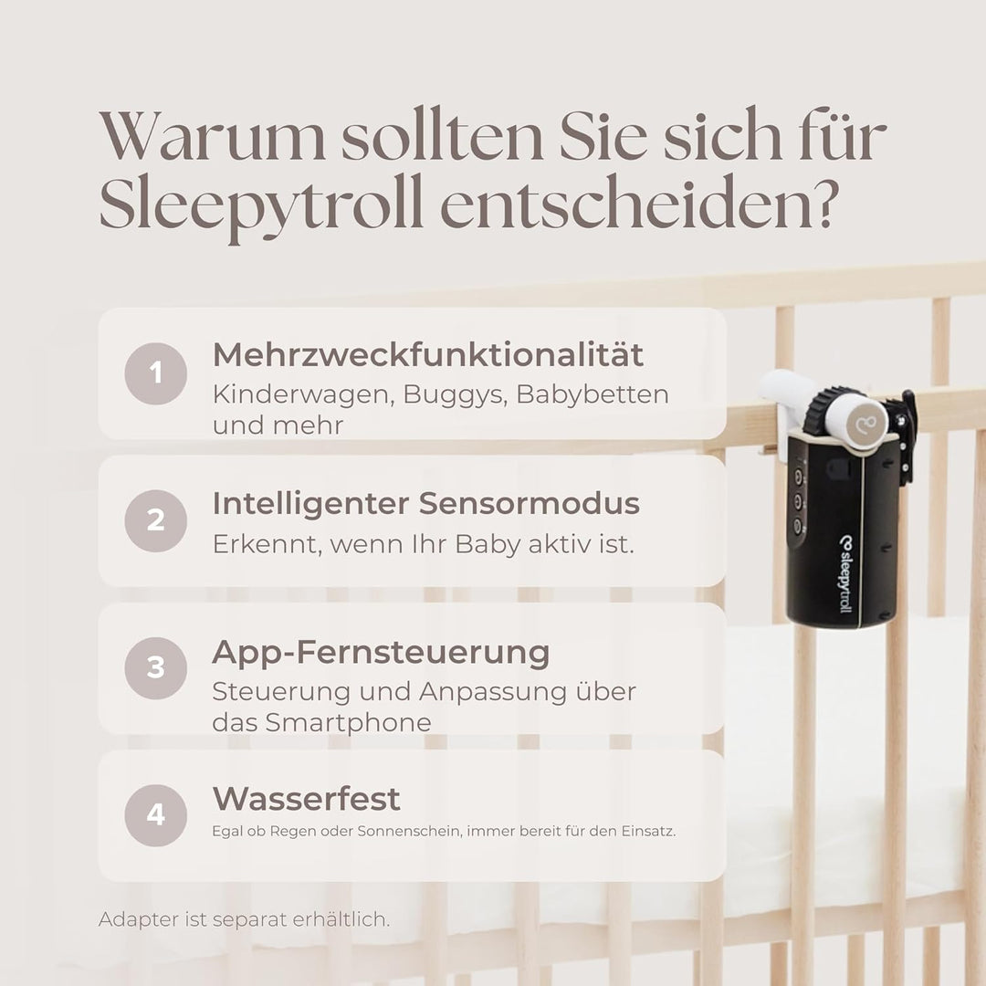 Sleepytroll Babywippe Gen2 | Wiederaufladbare Wippe mit Bewegungs- & Soundsensoren, App-Steuerung, 3