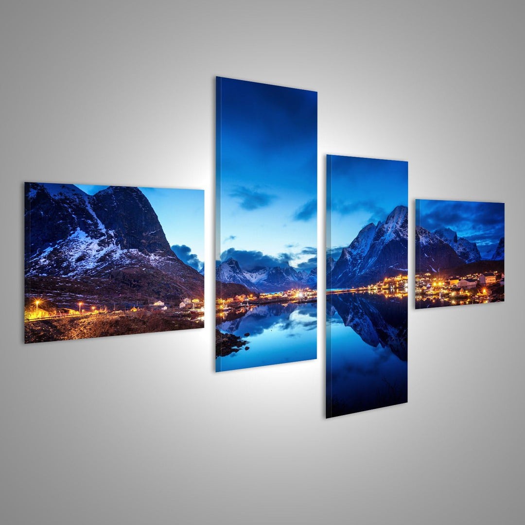 islandburner Bild auf Leinwand Sonnenuntergang Winter Lofoten Norwegen Wandbild Poster Kunstdruck Bi