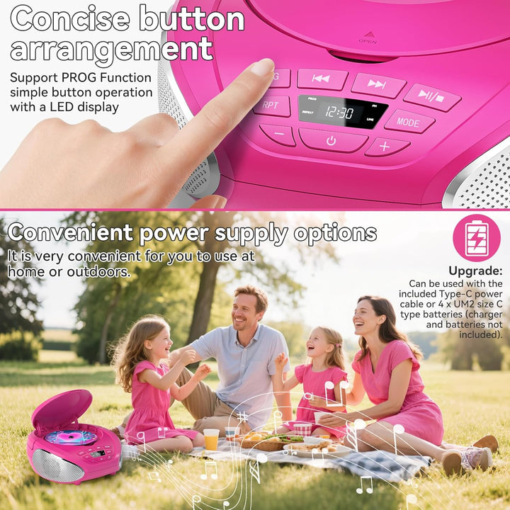 Gueray CD Player Tragbar Boombox Radio mit CD-Player CD Spieler mit Lautsprecher Display Unterstützu