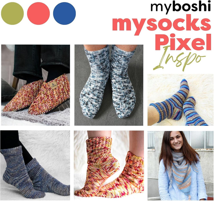 myboshi mysocks Pixel, 6-fädige Sockenwolle, strapazierfähig, Garn, inkl. original Label in Lederopt