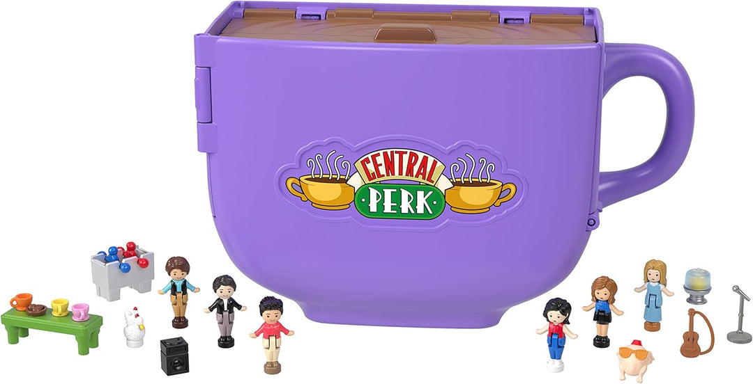 Polly Pocket Friends Schatulle - Central-Perk-Kaffeetasse, 6 Hauptdarsteller, 9 Zubehörteile, 3 Frie