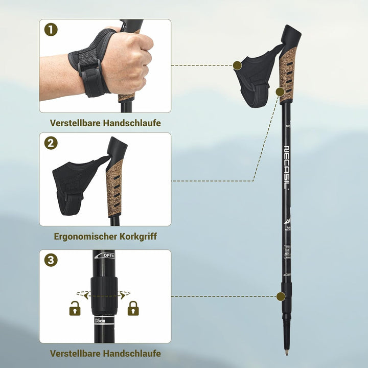 Premium Trekkingstöcke Faltbar aus 7075 Aluminium, Ultraleichte Nordic Walking Stöcke mit Korkgriff,