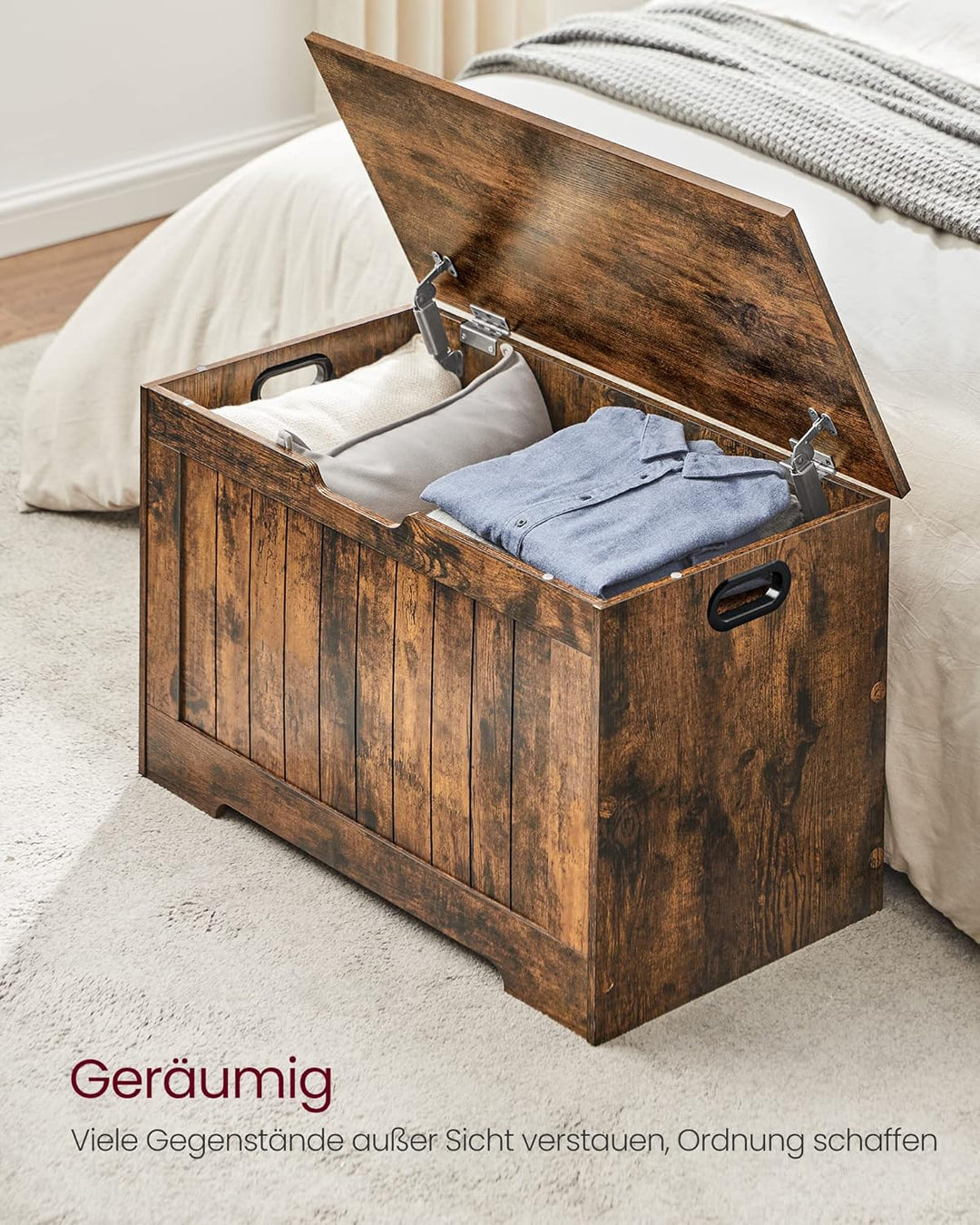 VASAGLE Schuhbank, Sitzbank mit Stauraum, Sitztruhe, 2 Sicherheitsscharniere, Aufbewahrungsschrank,