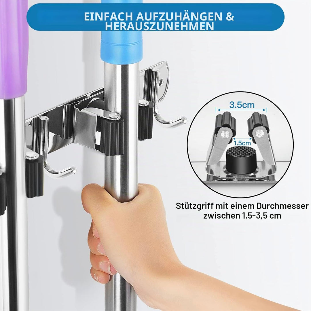 ibell 2 Stück Besenhalterung Wand, Gerätehalter Edelstahl mit 4 Halter und 5 Haken, Gartengerätehalt