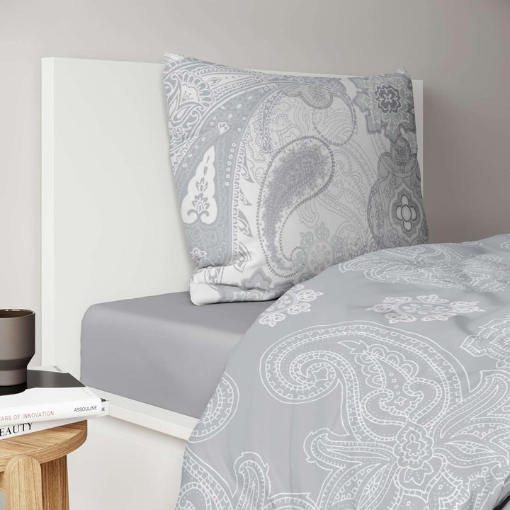 ETÉREA Mako Satin Bettwäsche 200x200cm + 2X 80x80cm - 100% Baumwolle Bettbezug Paisley Florina natür