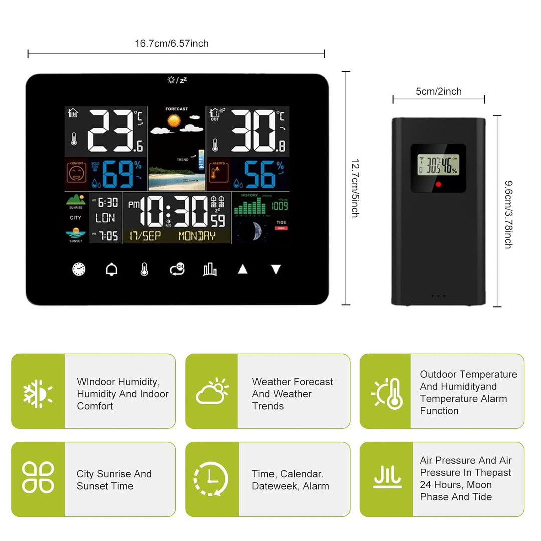 Wetterstation Funk Mit Aussensensor,Farbdisplay,60M Übertragungsentfernung,Funkwetterstation Mit Wet