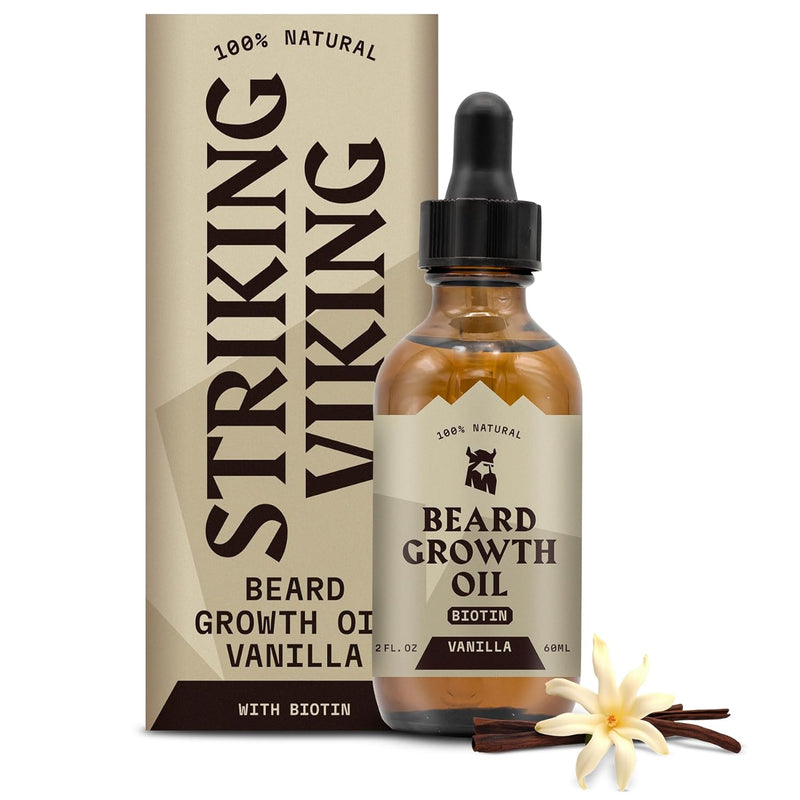 Striking Viking Bartwuchsöl mit Biotin - Verdickendes und pflegendes Bartöl für Bartwuchs - natürlic