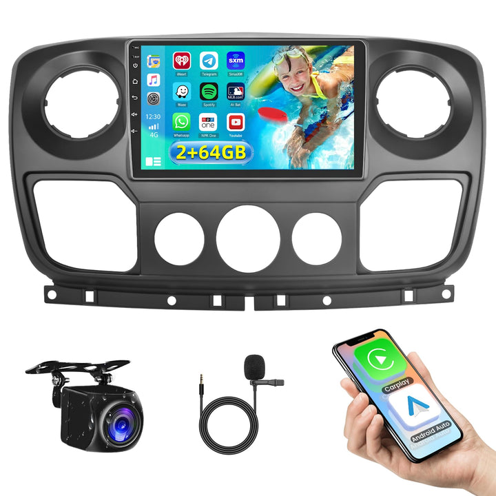 Hikity 2+64GB Android 15 Autoradio für Opel Movano 2 Renault Master 3 Nissan NV400 Radio Wireless Ca