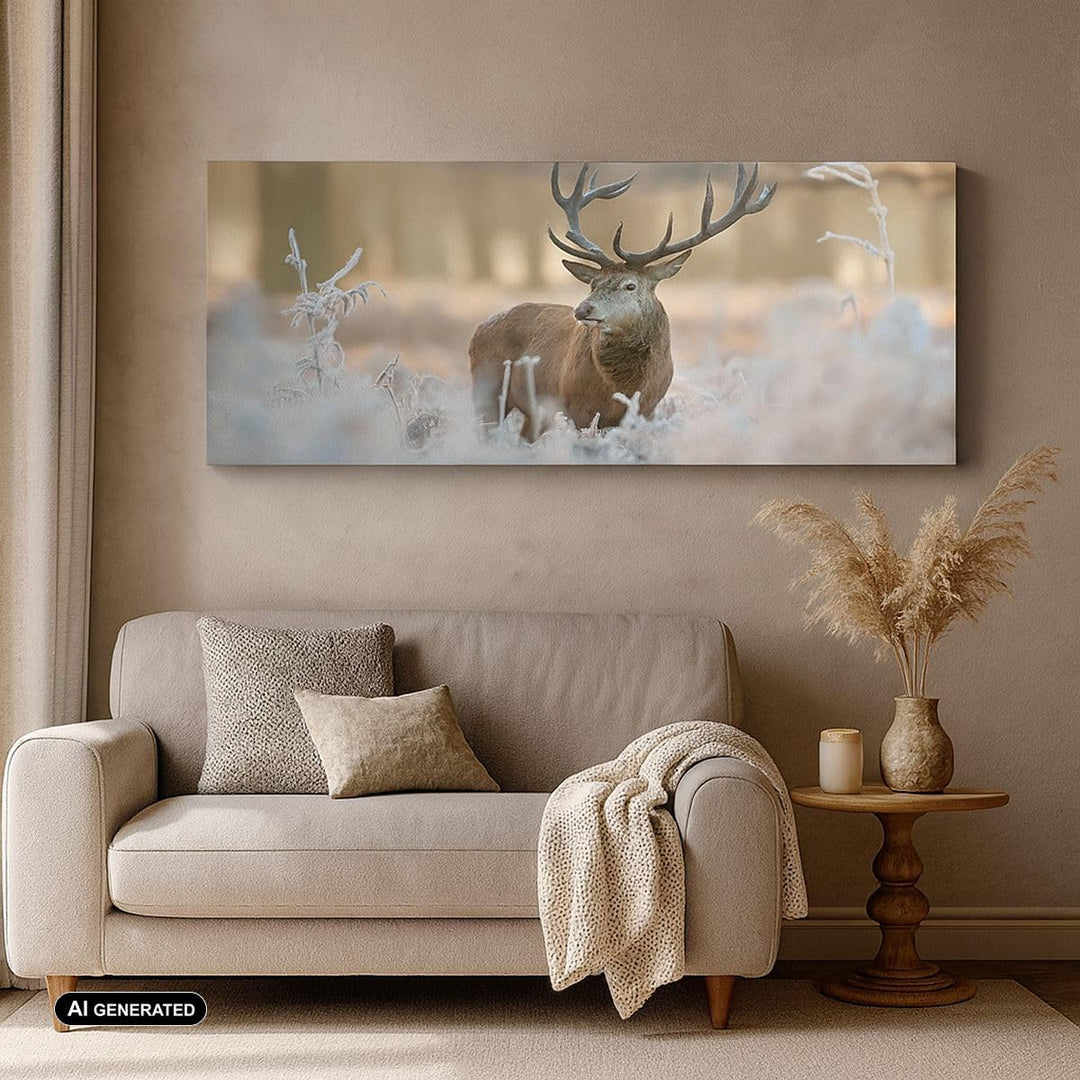 Panorama Bilder auf Leinwand Hirsch Wald Natur Leinwandbild 90x30cm Wandbilder Dekoration Wohnzimmer