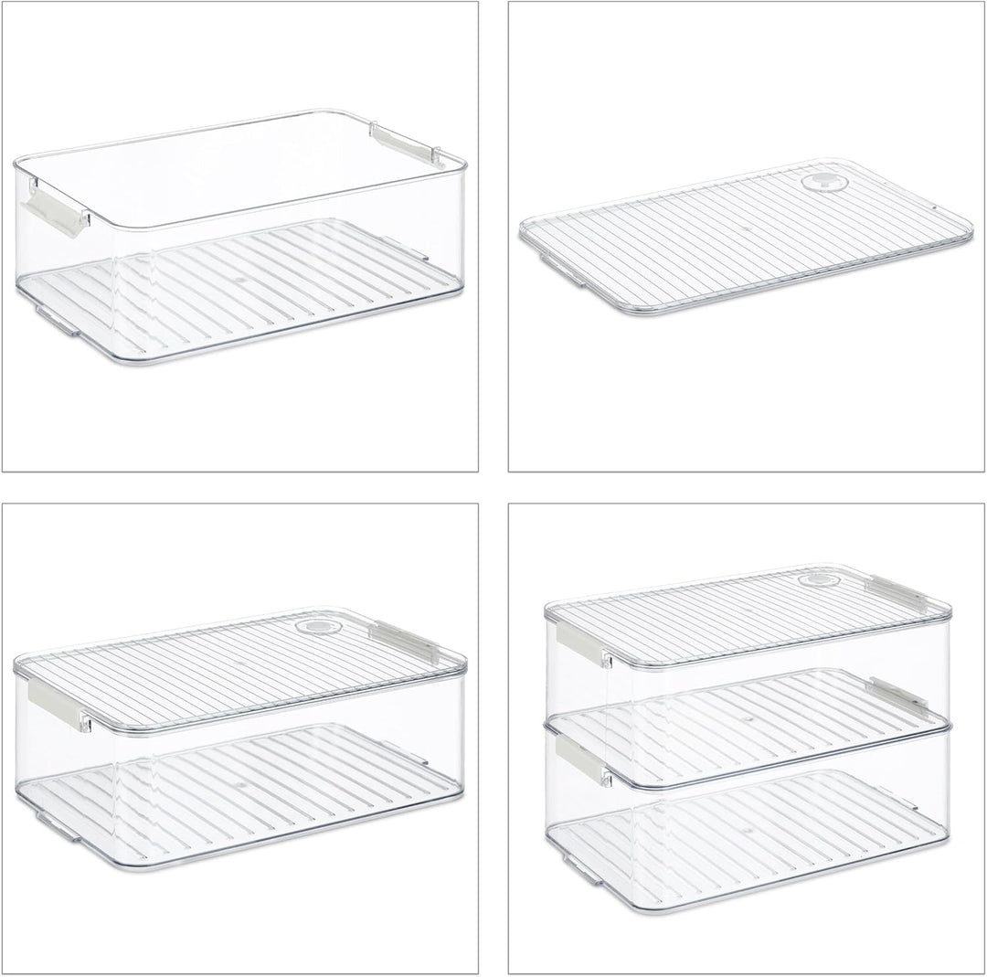 Relaxdays Kühlschrank Organizer, 2er Set, Kühlschrankeinsätze mit Deckel &amp; Datum, HxBxT: 10,5 x 21 x