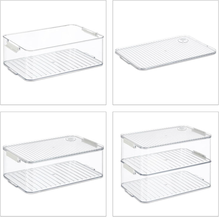 Relaxdays Kühlschrank Organizer, 2er Set, Kühlschrankeinsätze mit Deckel &amp; Datum, HxBxT: 10,5 x 21 x