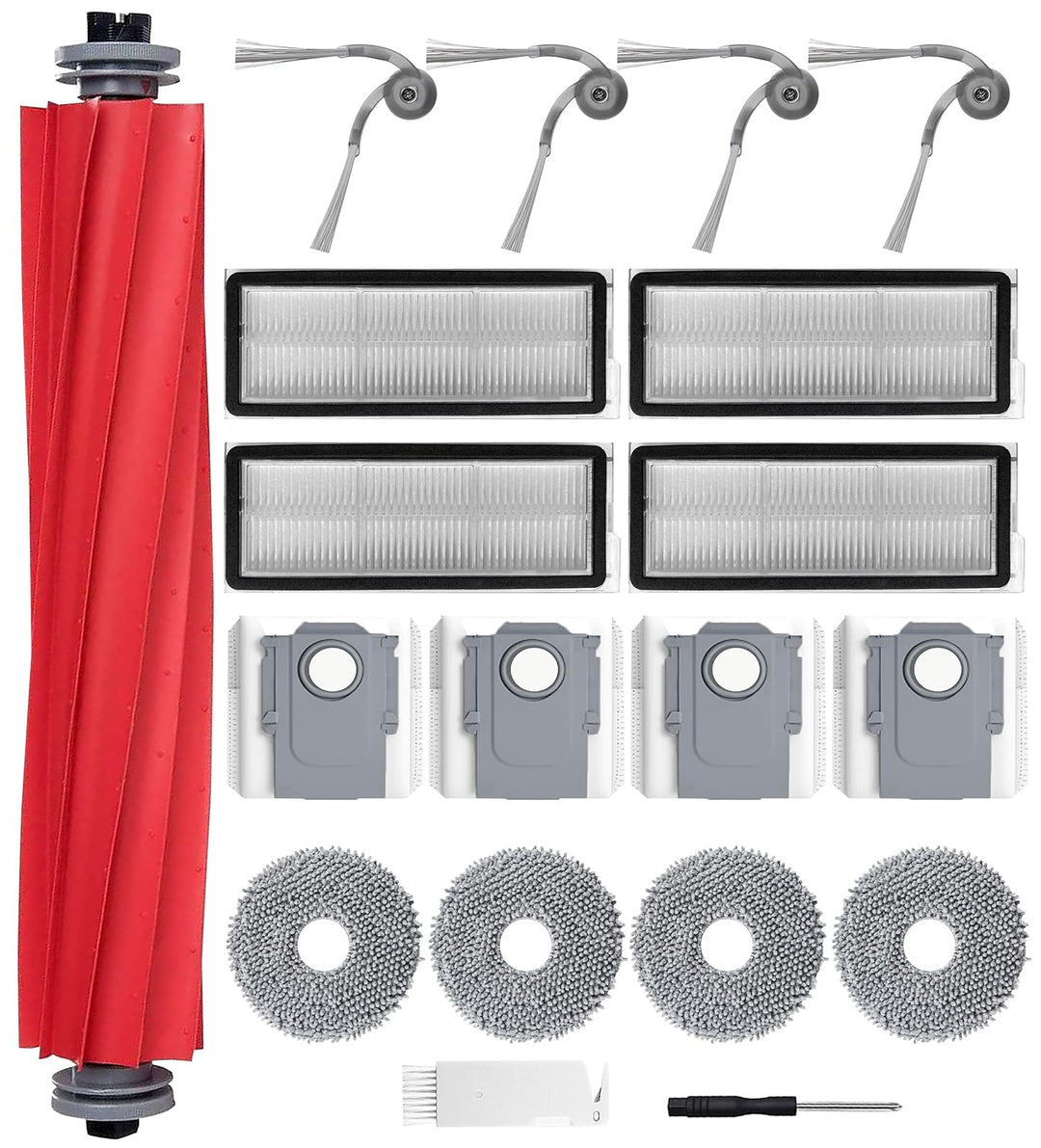 Zubehörset für Roborock QV 35A / QV 35S Saugroboter, 1 Hauptbürste 4 Staubbeutel 4 Wischtücher 4 HEP