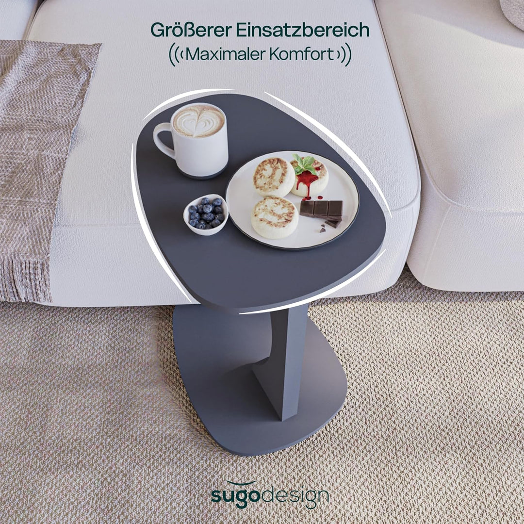 Beistelltisch Couch mit Rollen, Kleiner Beistelltisch C-Form, Sofatisch in stylischem Anthrazit, Kle