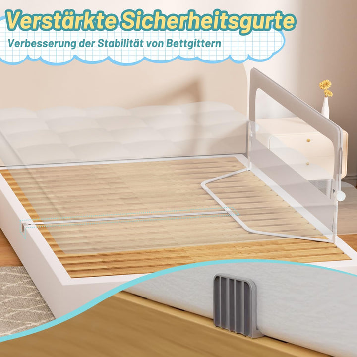 Tubiaz 200cm Bettgitter Rausfallschutz, Kinderbettgitter um 180 Grad Klappbar, Bettschutzgitter Höhe