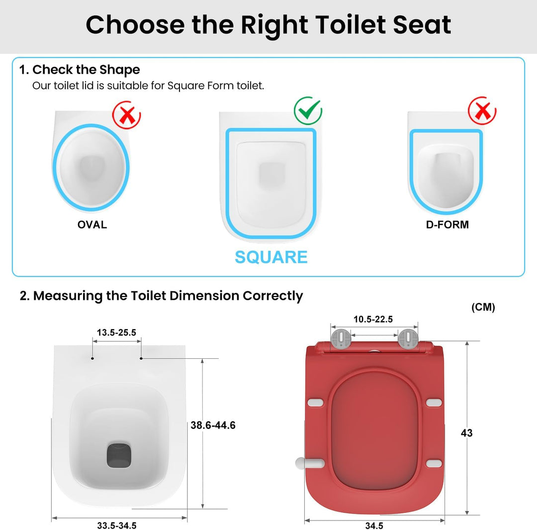 WC Sitz Eckig Form, Toilettendeckel mit Absenkautomatik, Klobrille Duroplast mit Schnellverschluss,