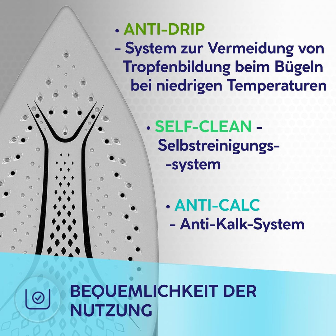 MPM Dampfbügeleisen mit Abschaltautomatik 3500W - Bügeleisen mit Vertikaldampf, Dauerdampf 35g/min -