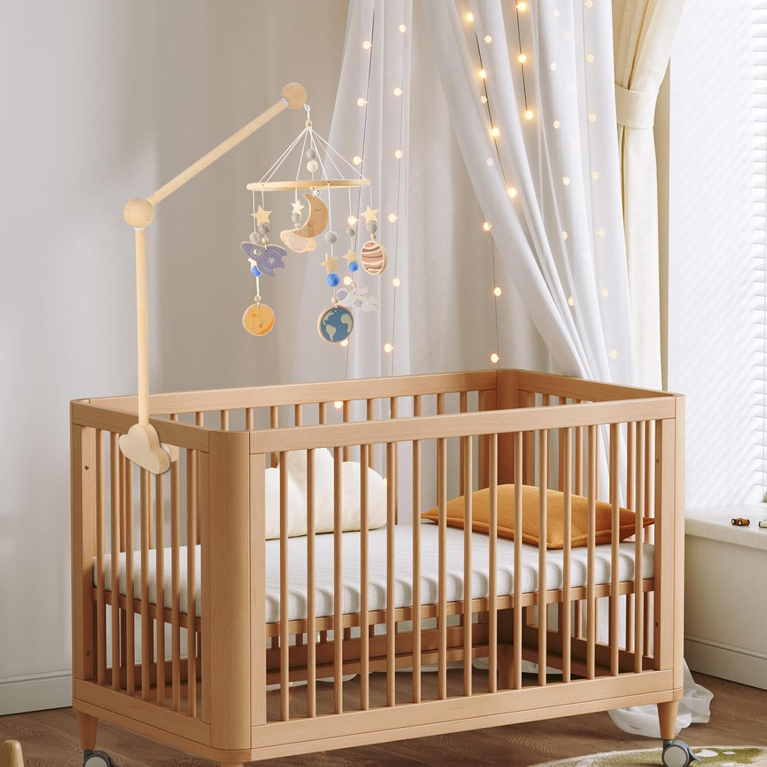 Mobile Halterung Holz für Babybett, Mobile Ständer Wolken Design, 360°Drehbar Baby Mobile Aufhänger,