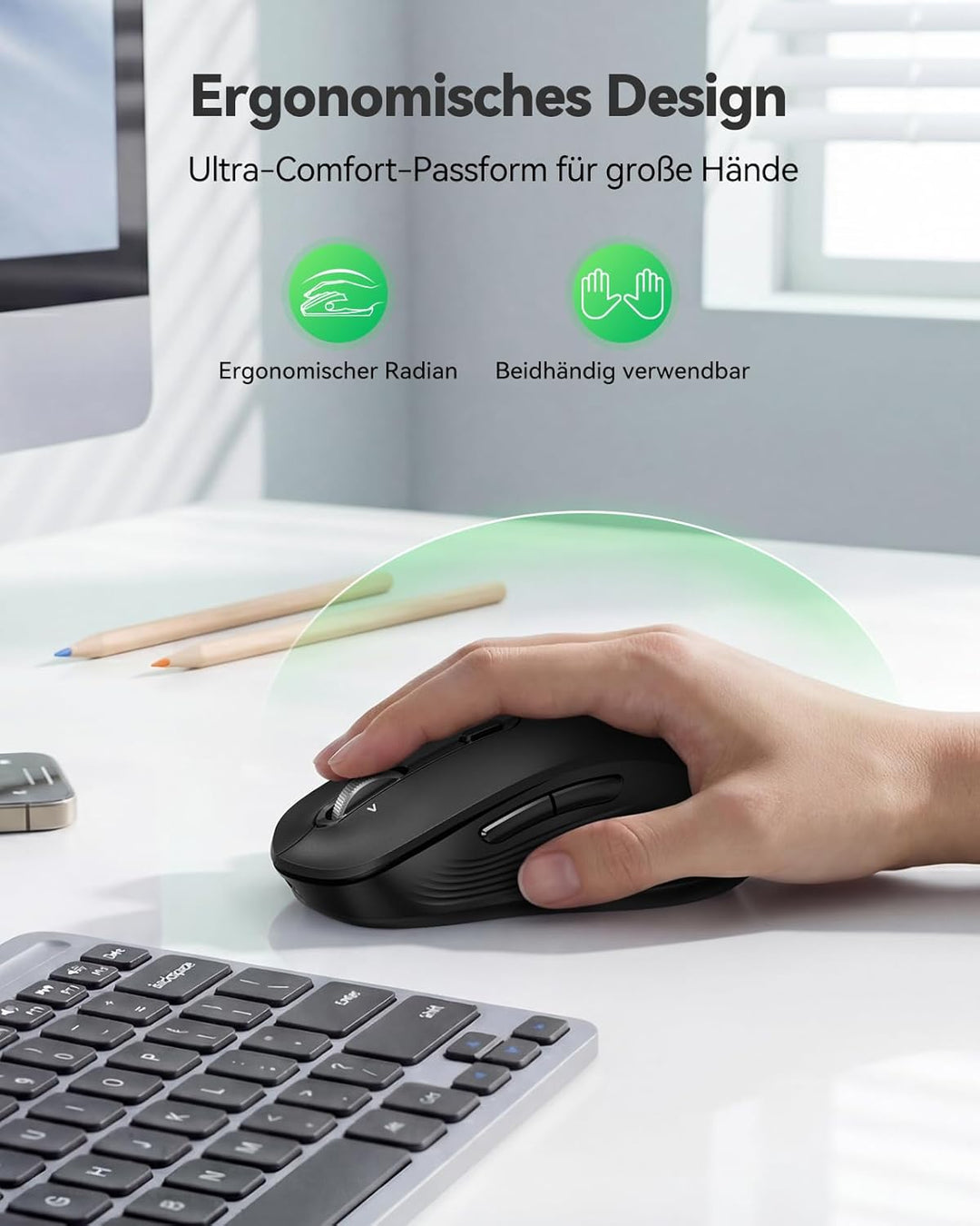 TECKNET Bluetooth Maus Kabellos, Wiederaufladbare Funkmaus mit 4-Wege-Scrollrad, 4800 DPI 6 Stufen,