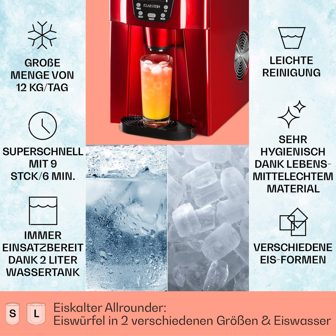 Klarstein Eiswürfelmaschine Klein, Ice Cube Maker, Schneller Eiswürfelbereiter, Eiswürfelgerät für E