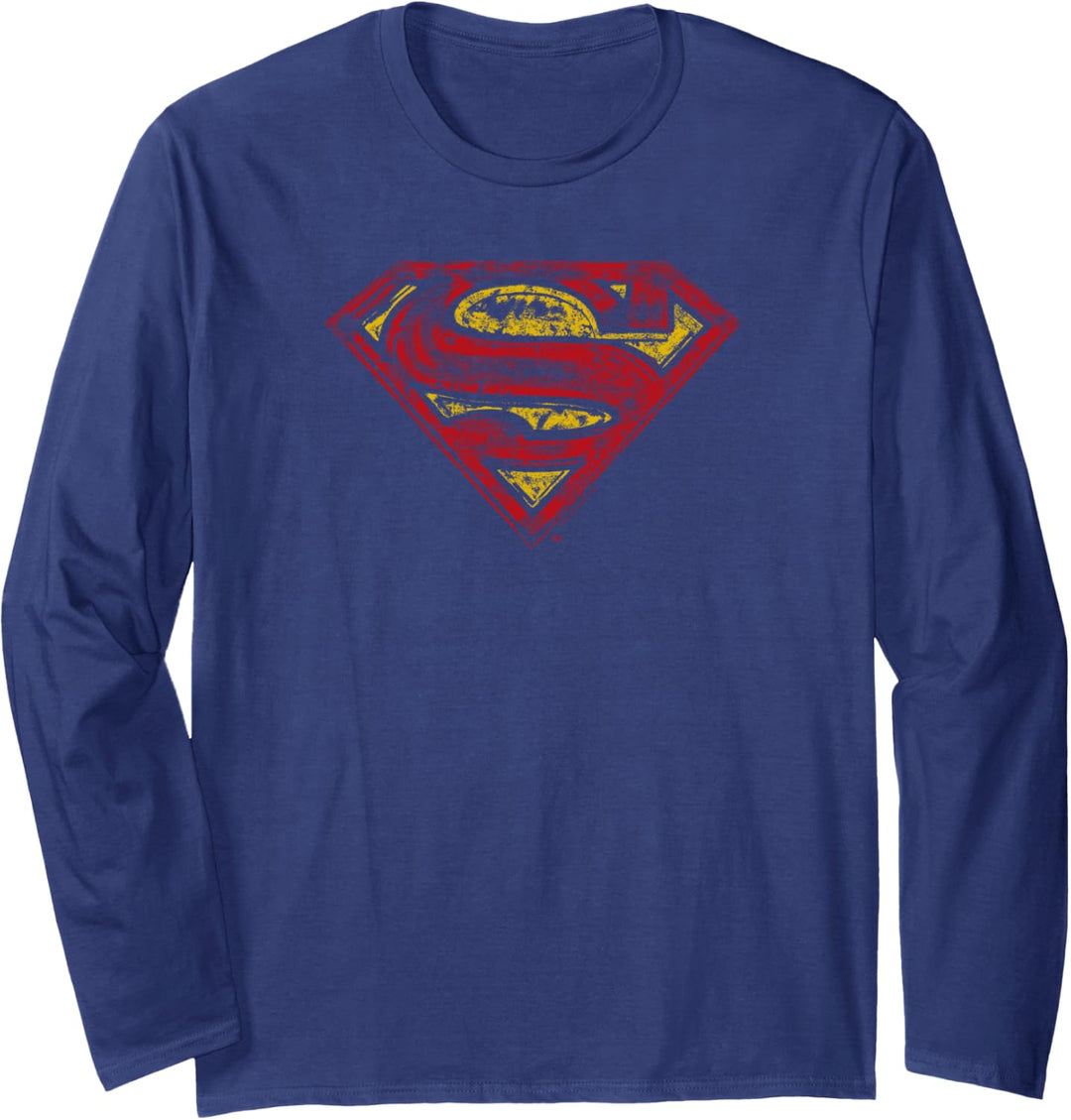 Superman S Shield Rough Logo Langarmshirt