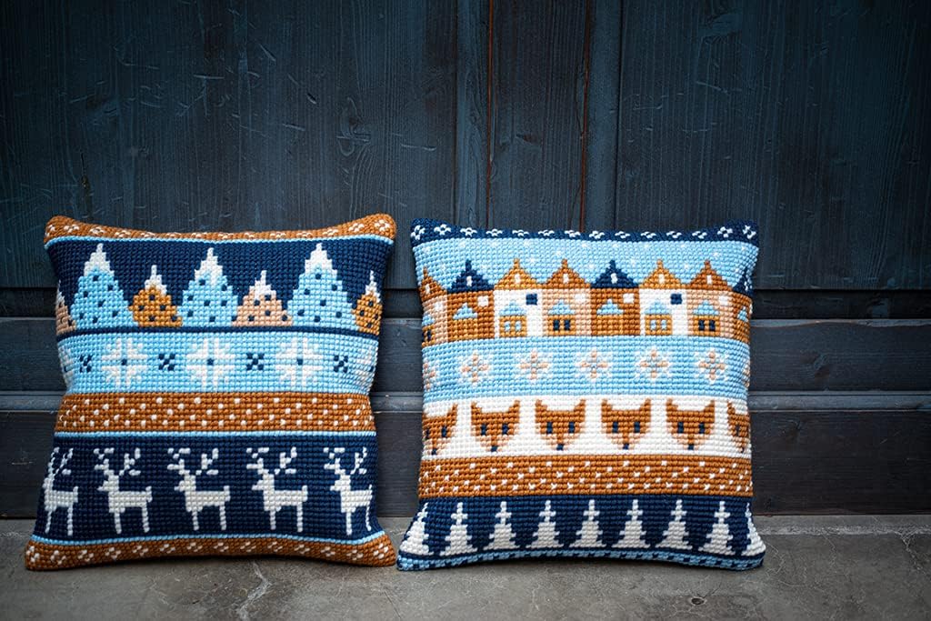 Vervaco PN-0170316 Kreuzstichkissen Set vorgezeichnet, Baumwolle, Wintermotive, 40x40cm