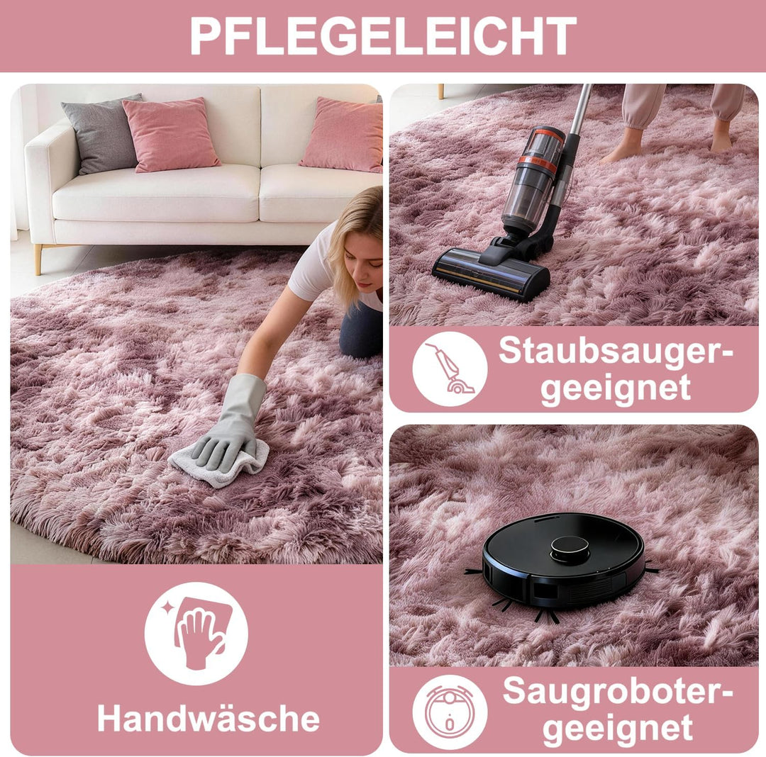 ROHATIM Schlafzimmer Plüsch Teppich Rund,Flauschiger Teppich für Wohnzimmer,modernes Wohnzimmer,Mädc