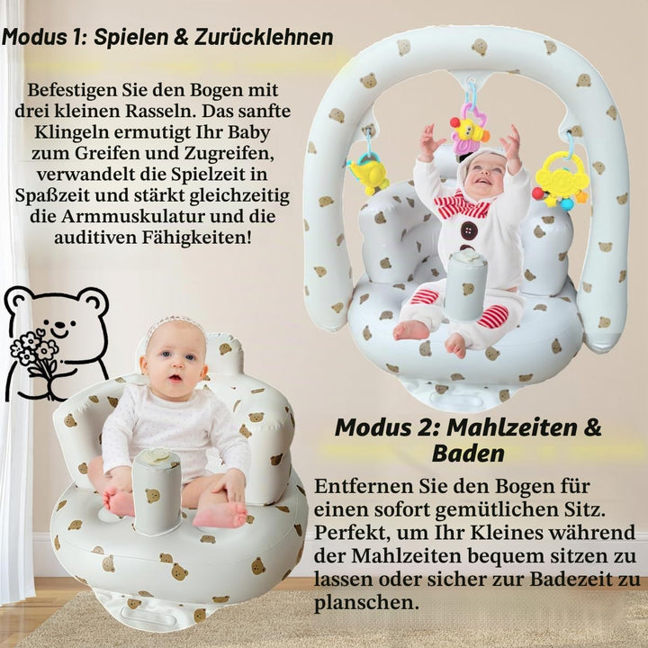 Aufblasbarer Babysitz für Babys im Alter von 4–24 Monaten, integrierte Luftpumpe, Rückenstütze für K