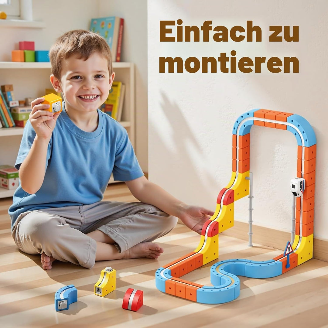 56 Pcs Clickrail Electric Train Set, Geschenk Junge Mädchen 3 4 5 6 7 8 Jahre DIY Cube Track Spielze