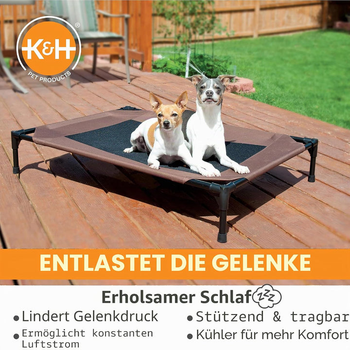 K&amp;H PET PRODUCTS Hundebett, erhöht, Netzstoff, Grösse M, 63,3 x 81,8 x 17,8 cm, Schokoladenbraun/Sch