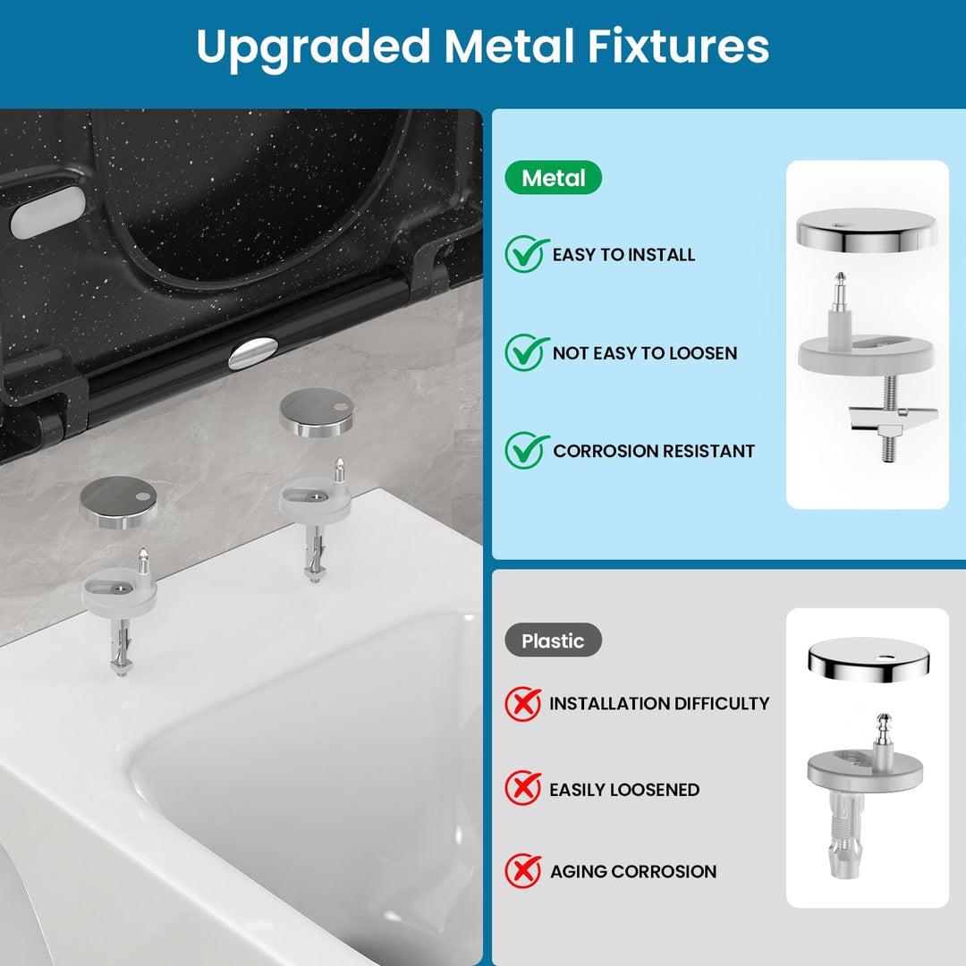 Toilettendeckel mit Absenkautomatik, WC Sitz D Form aus Duroplast, Schwarz Marmor Klodeckel mit Quic
