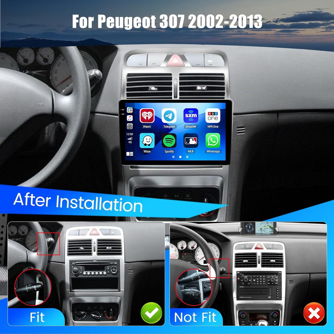 Hikity 4+128G Autoradio für Peugeot 307 307SW 307CC 2002-2013, 9" Incell Bildschirm Radio mit Wirele