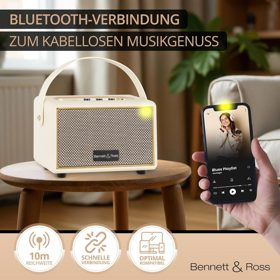Bennett & Ross BB-820CW Blackmore Junior Version 2020 - Retro Bluetooth Lautsprecher in Lederoptik m