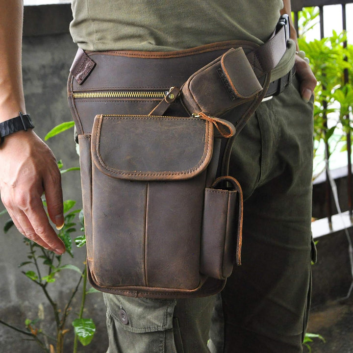 Le'aokuu Herren Echtes Leder Tasche Beinbeutel Beintasche Aussenbeintasche Hüfttasche Drop Leg Thigh