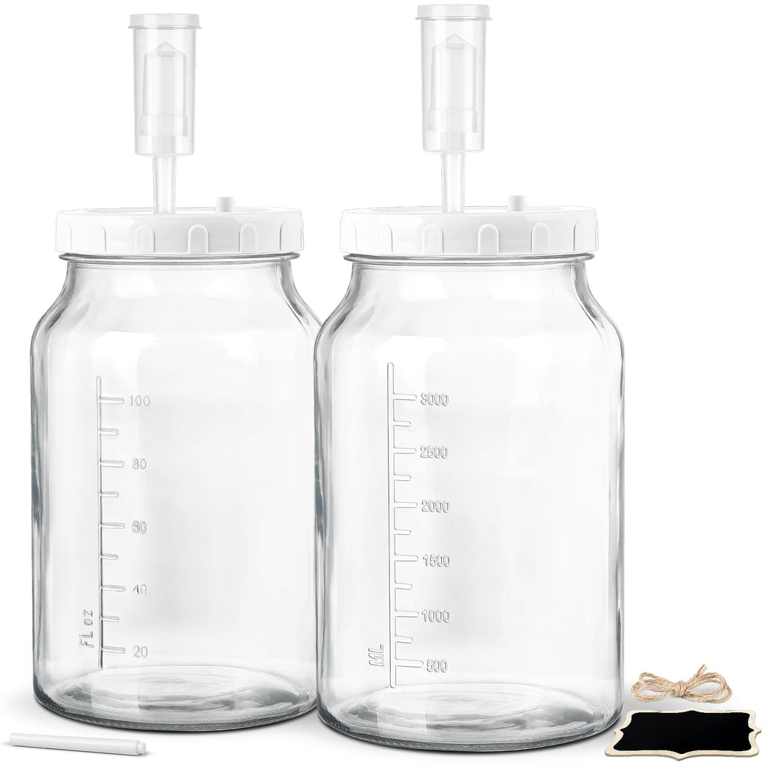 2x Gross Fermentierglas mit Luftschleuse - Breiter Mund Fermentiergläser mit Gärventil 4 Liter Ferme